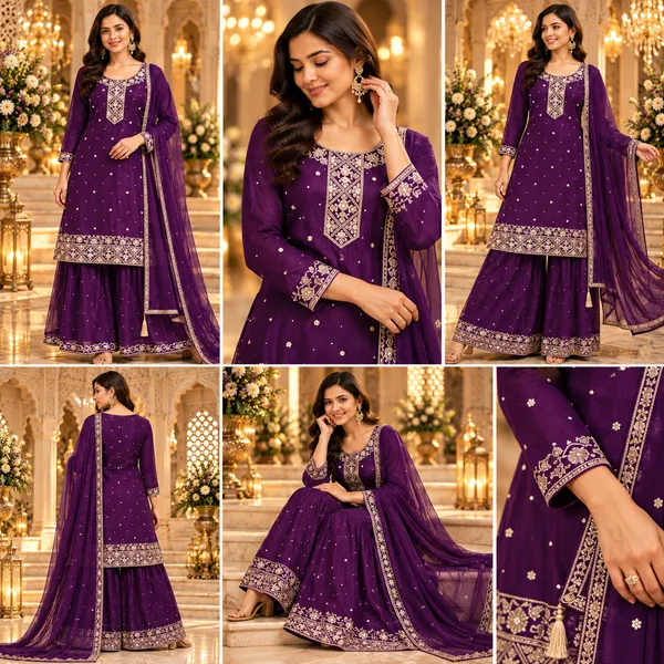 Purple_Soft_Silk_Hand_Work_Plazo_Set_For_Women