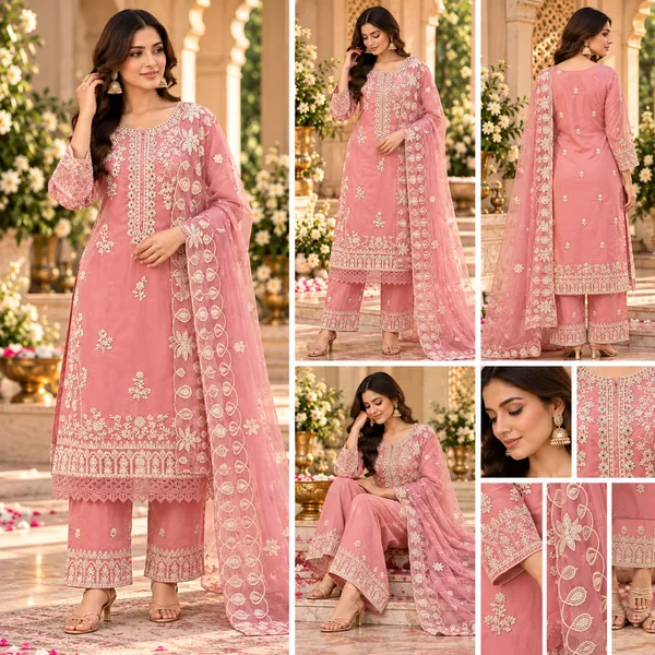 Pink_Soft_Organza_Pant_Set_For_Women