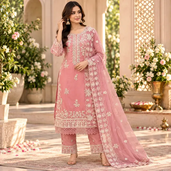 Pink_Soft_Organza_Pant_Set_For_Women
