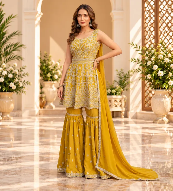 Yellow_Georgette_Gharara_Set_For_Women