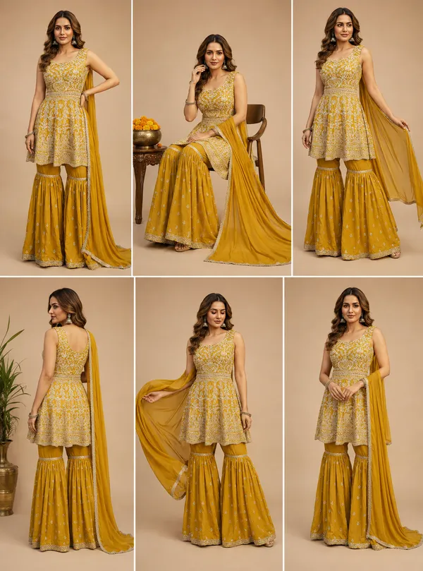 Yellow_Georgette_Kurta_Set_For_Women
