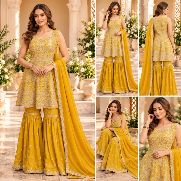 Yellow_Georgette_Gharara_Set_For_Women