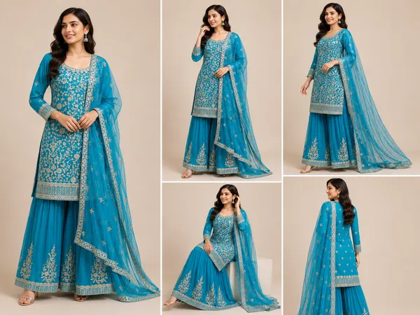 Blue_Net_Kurta_Set_For_Women