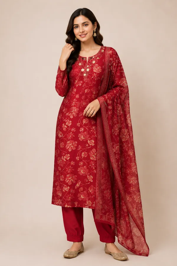 Red_Cotton_Kurta_Set_For_Women