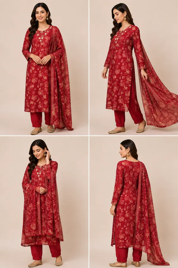 Red_Cotton_Kurta_Set_For_Women
