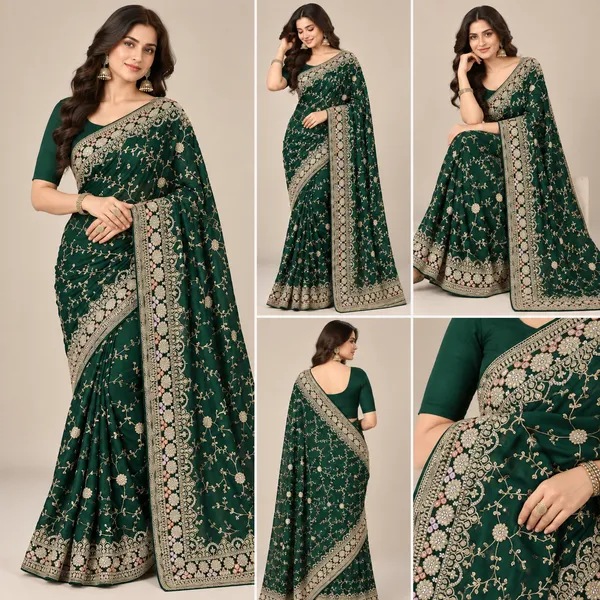 Green_Georgette_Saree_With_Blouse_Piece_For_women