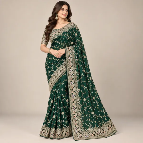 Green_Georgette_Saree_With_Blouse_Piece_For_women