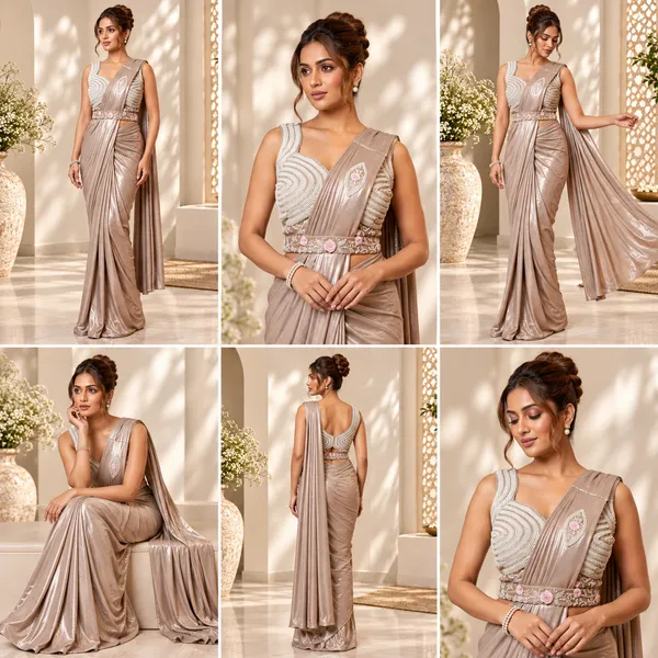 Beige_Lycra_Saree_Blouse_And_Dupatta_For_women