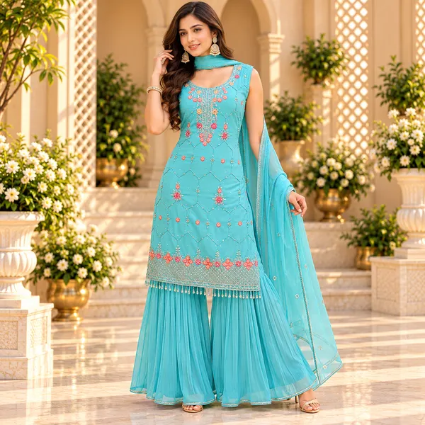 Sky_Blue_Georgette_Gharara_Set_For_Women