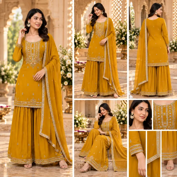 Yellow_Vichitra_Hand_Work_Gharara_Set_For_Women