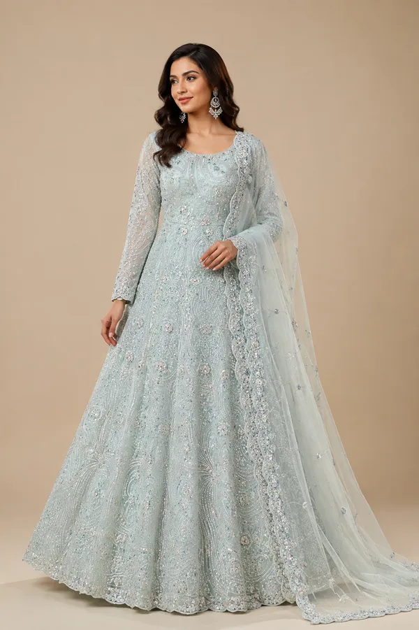 Sky_Blue_Cotton_Gown_And_Dupatta_For_Women