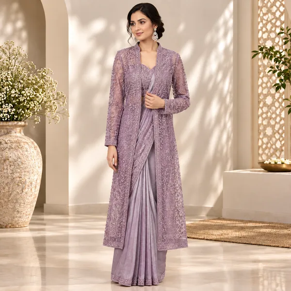 Lavender_Lycra_Saree_Blouse_And_Dupatta_For_women