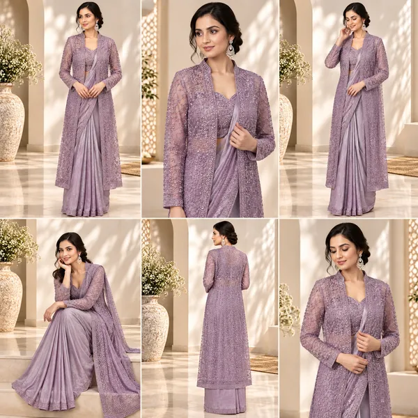 Lavender_Lycra_Saree_Blouse_And_Dupatta_For_women