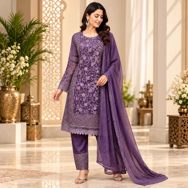 Lavender_Net_Pant_Set_For_Women