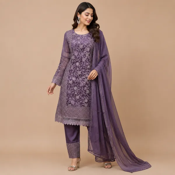 Lavender_Net_Kurta_Set_For_Women