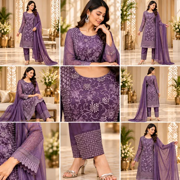 Lavender_Net_Pant_Set_For_Women