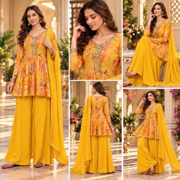 Yellow_Printed_Silk_Plazo___Set_For_Women