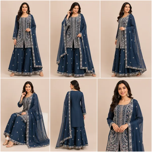 Blue_Vichitra_Kurta_Set_For_Women