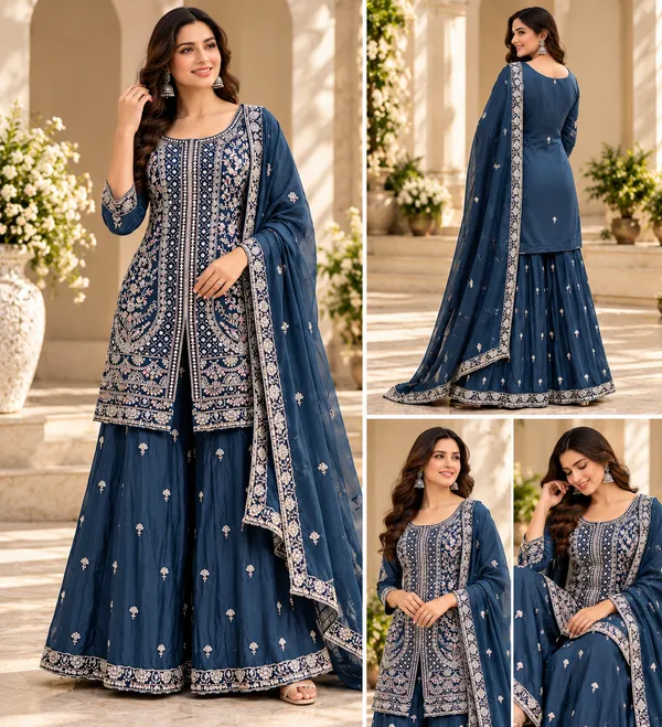 Blue_Vichitra_Plazo_Set_For_Women