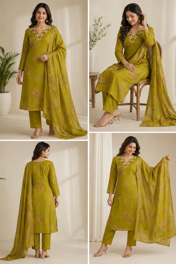 Green_Cotton_Kurta_Set_For_Women