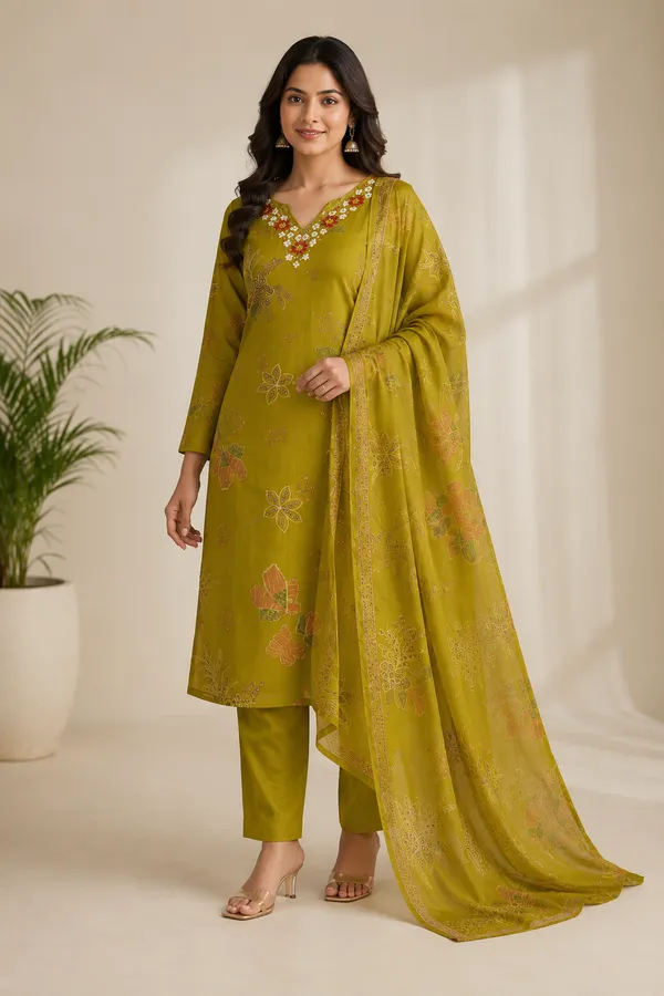 Green_Cotton_Kurta_Set_For_Women