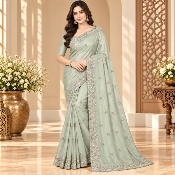 Pista_Green_Satin_Saree_With_Blouse_Piece_For_women