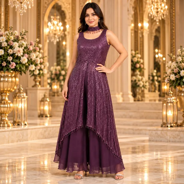 Wine_Georgette_Plazo_Set_For_Women