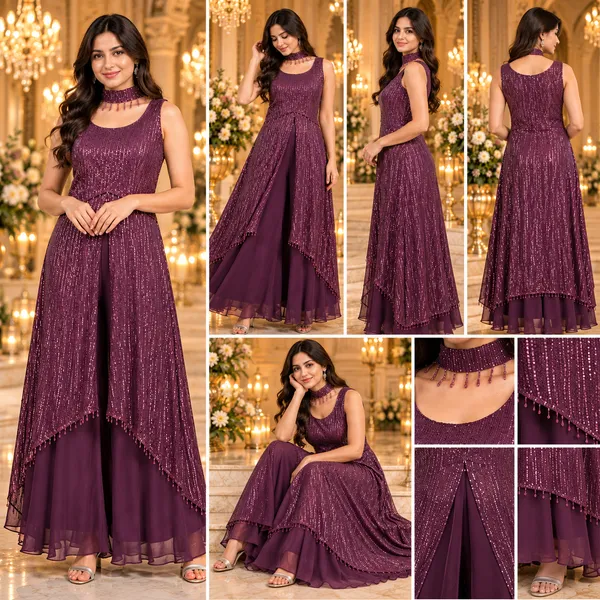 Wine_Georgette_Plazo_Set_For_Women