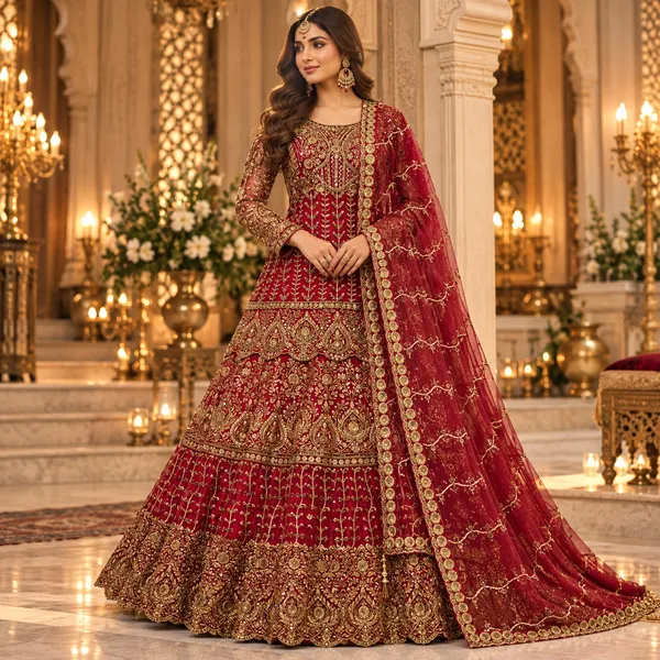 Red_Bridal_Wear_Net_Top_Skirt_And_Dupatta_For_Women