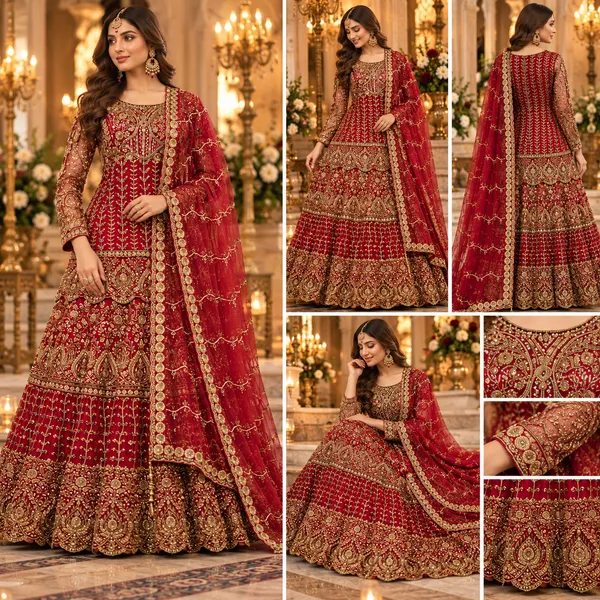 Red_Bridal_Wear_Net_Top_Skirt_And_Dupatta_For_Women