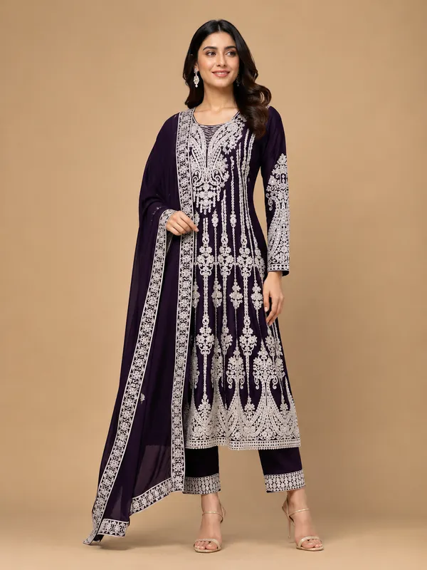 Wine_Georgette_Kurta_Set_For_Women