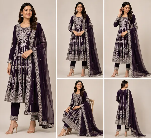 Wine_Georgette_Kurta_Set_For_Women