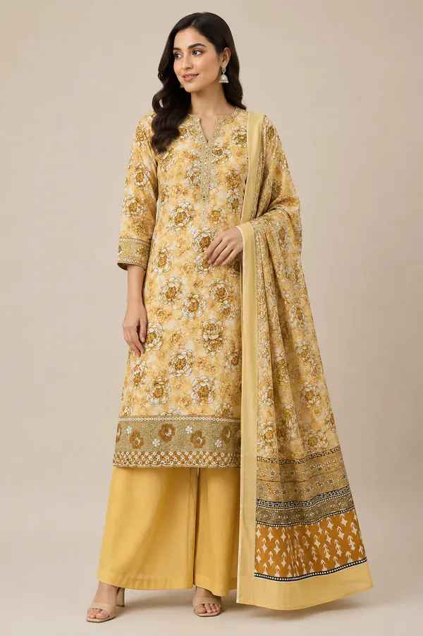 Cream_Floral_Print_Unstitched_Suit_Set_for_Women