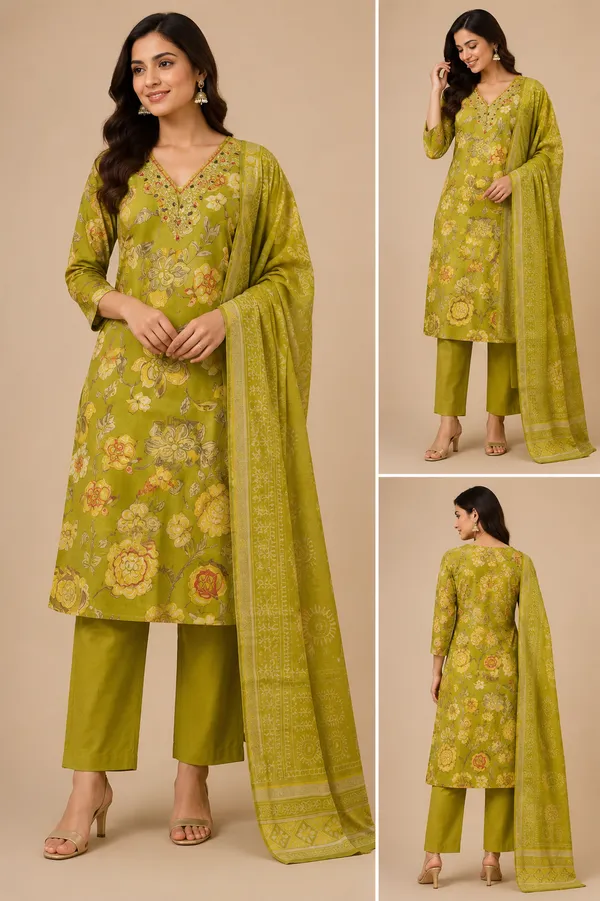 Green_Cotton_Kurta_Set_For_Women