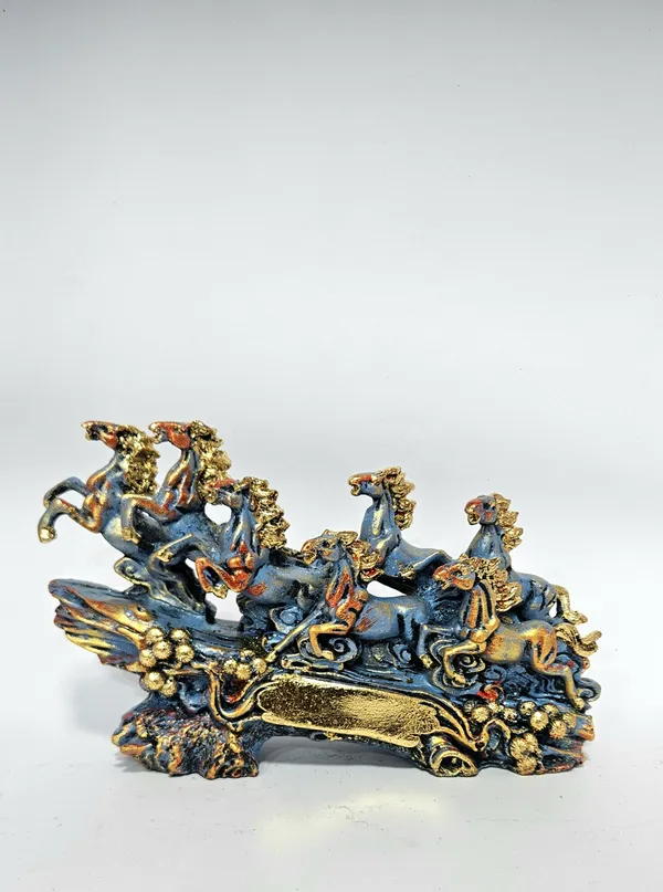 Blue_And_Gold_Ornate_Running_Horses_Decorative_Figurine