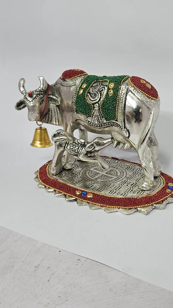 Silver-Tone_Cow_And_Calf_Figurine