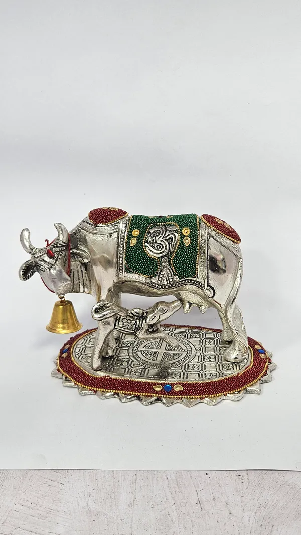 Silver-Tone_Cow_And_Calf_Figurine