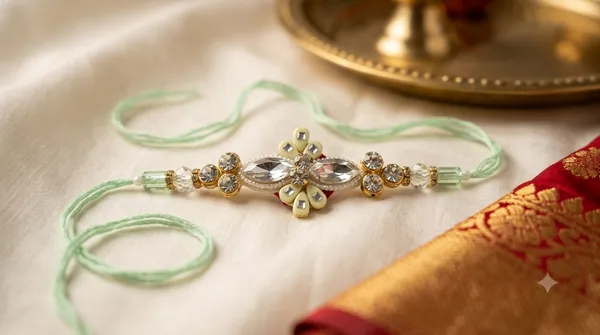 Mint_Green_Thread_Embellished_Rakhi_for_Brother