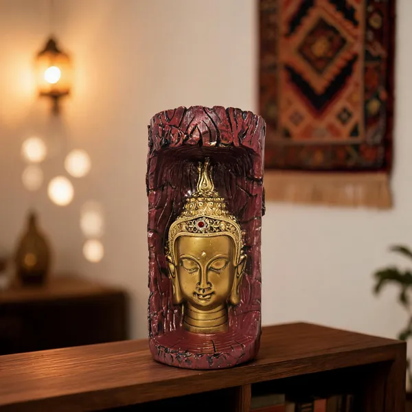 Maroon_Buddha_Relief_Cylindrical_Decorative_Showpiece