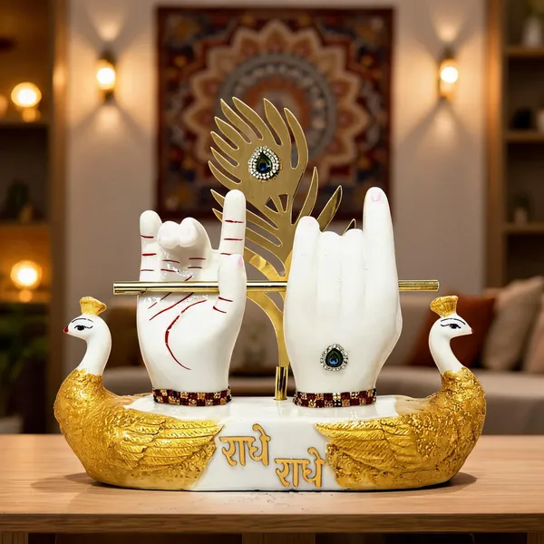 White_And_Gold_Radhe_Radhe_Religious_Decor_Showpiece