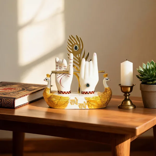 White_And_Gold_Radhe_Radhe_Religious_Decor_Showpiece