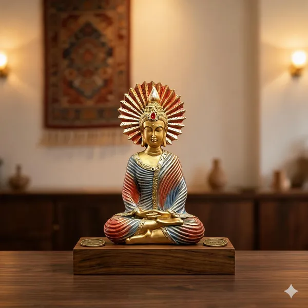 Gold_Tone_Seated_Buddha_Idol_With_Wooden_Base