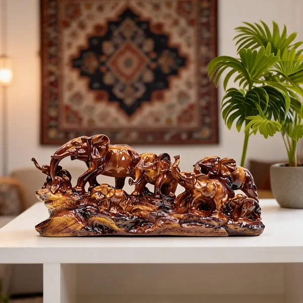 Wood_Finish_Elephant_Family_Decorative_Showpiece