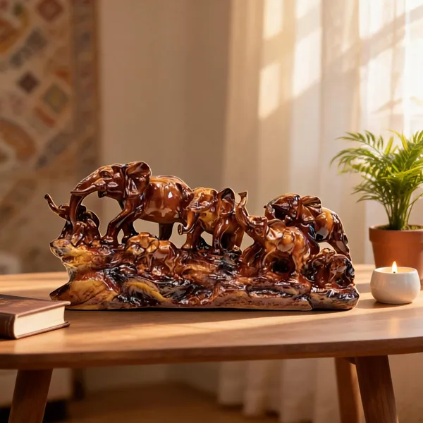 Wood_Finish_Elephant_Family_Decorative_Showpiece