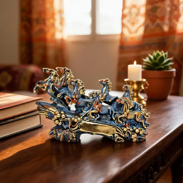 Blue_And_Gold_Ornate_Running_Horses_Decorative_Figurine