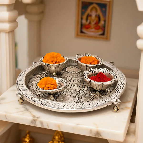 Metal_Traditional_Floral_Embossed_Pooja_Thali_Set