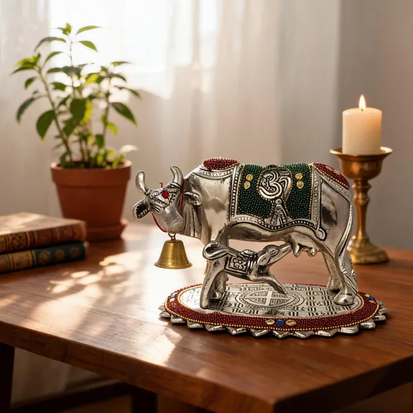 Silver-Tone_Cow_And_Calf_Figurine