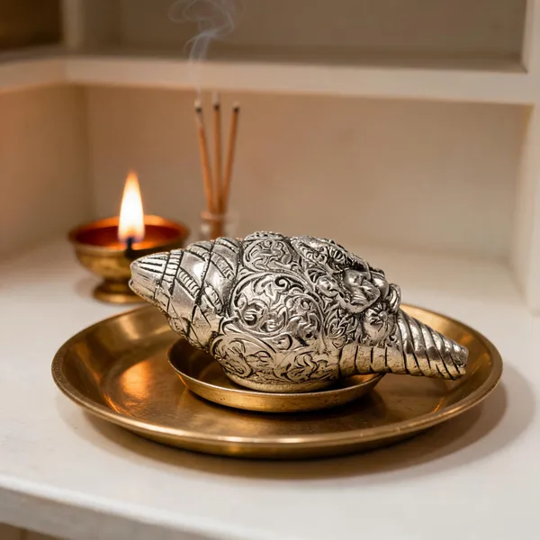 Silver-Tone_Engraved_Conch_Shell_Decorative_Pooja_Item