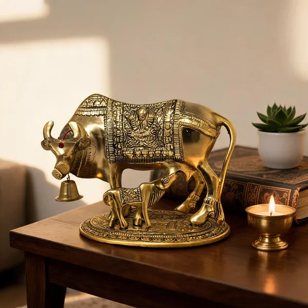 Gold_Tone_Religious_Cow_And_Calf_Figurine