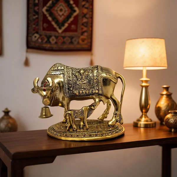 Gold_Tone_Religious_Cow_And_Calf_Figurine